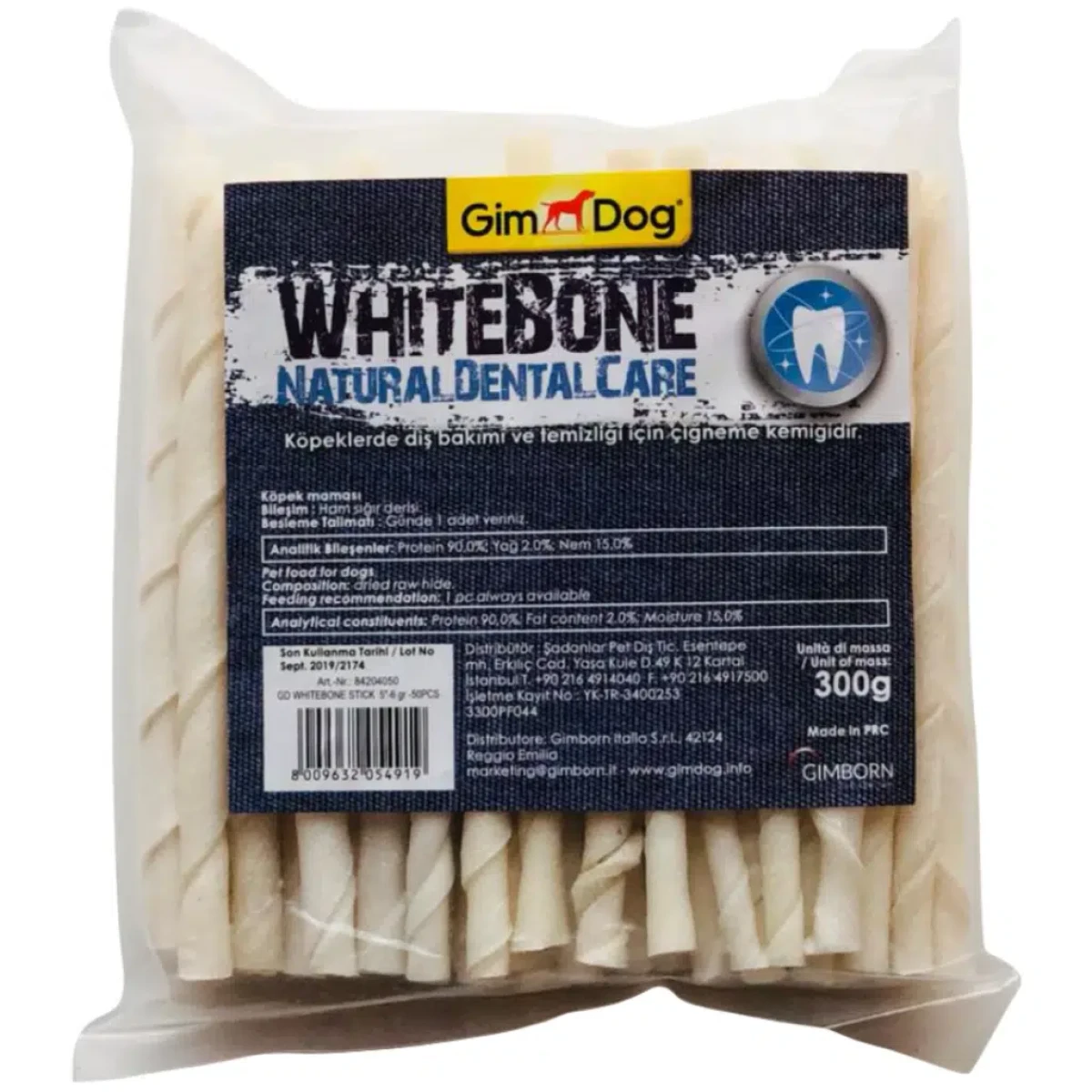 GimDog Whitebone Mordimi Burgu Çubuk Köpek Ödülü 50 Li 300 Gr