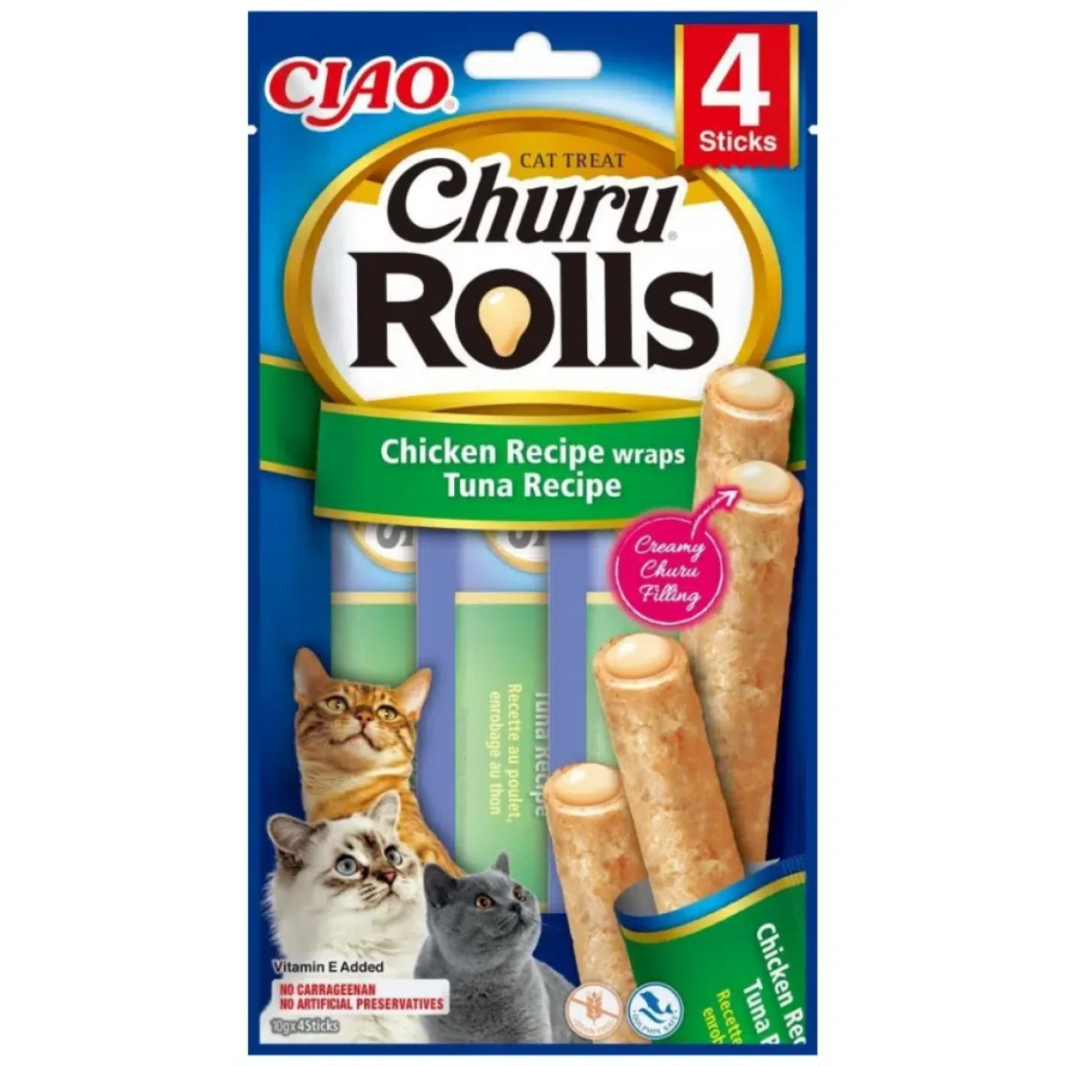 inaba Ciao Churu Rolls Tavuk Sargılı ve Ton Balıklı Kedi Ödülü 4x10 Gr