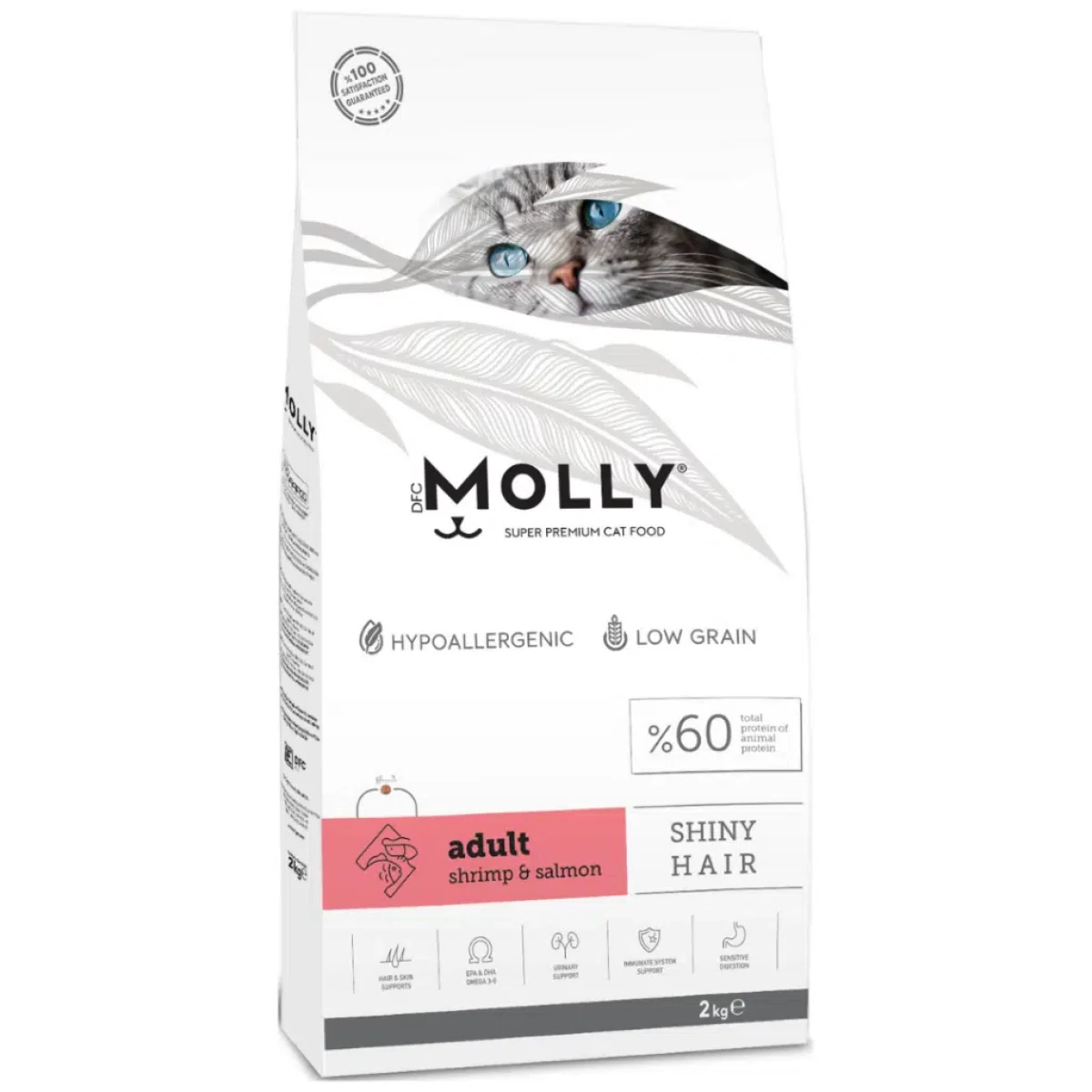 Molly Düşük Tahıllı Hypoallergenic Shiny Hair Karidesli & Somonlu Yetişkin Kedi Maması 2 Kg
